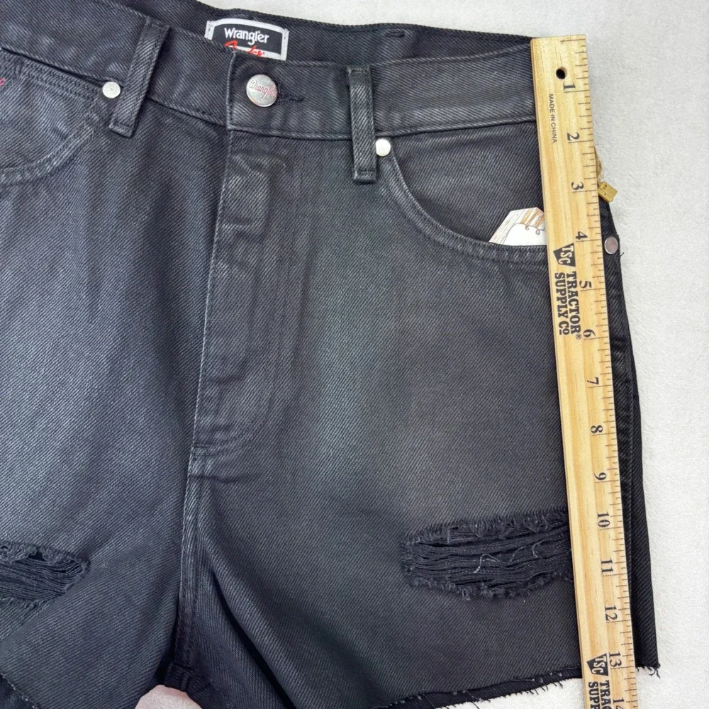 Wrangler Fender Festival Shorts Womens 28 Black High Rise Distressed Denim New - Picture 7 of 16